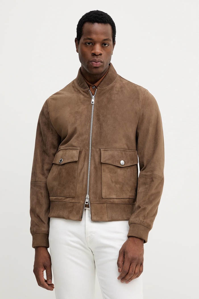 Michael Kors Jacheta bomber din piele întoarsă maro CT5801E4R4