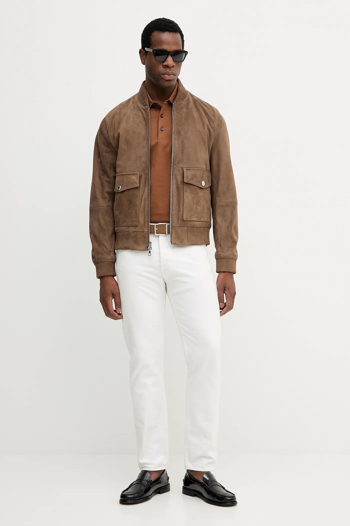 Michael Kors Jacheta bomber din piele întoarsă CT5801E4R4 maro AW25