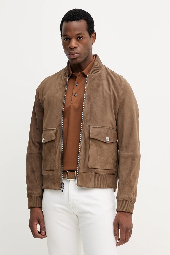 Jacheta bomber din piele întoarsă Michael Kors CT5801E4R4 maro