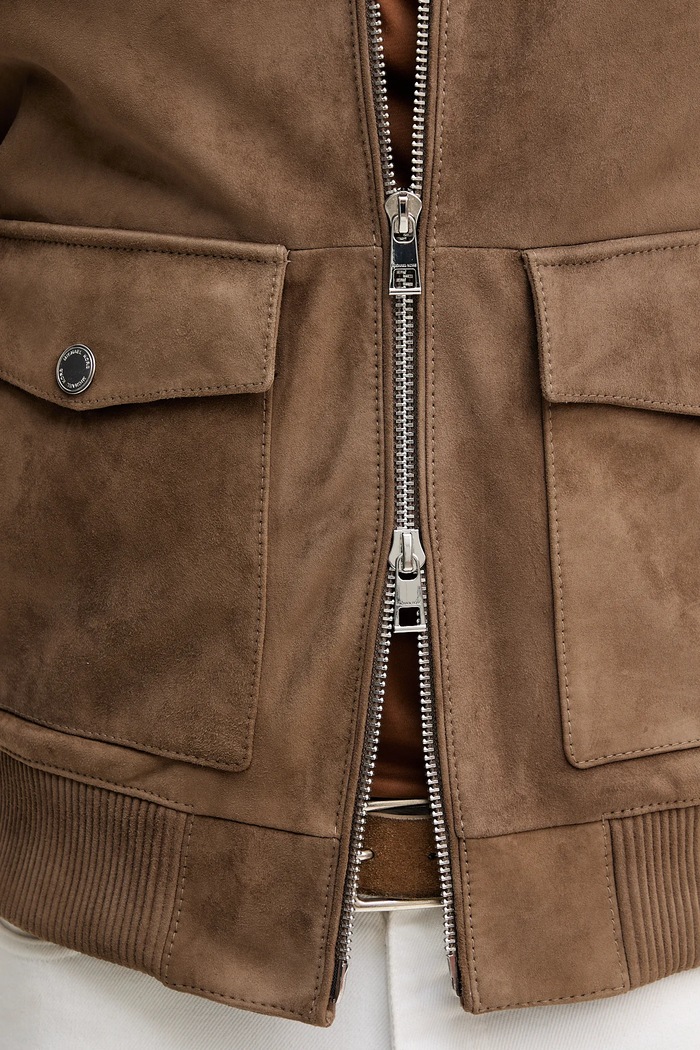 Jacheta bomber din piele întoarsă Michael Kors maro CT5801E4R4