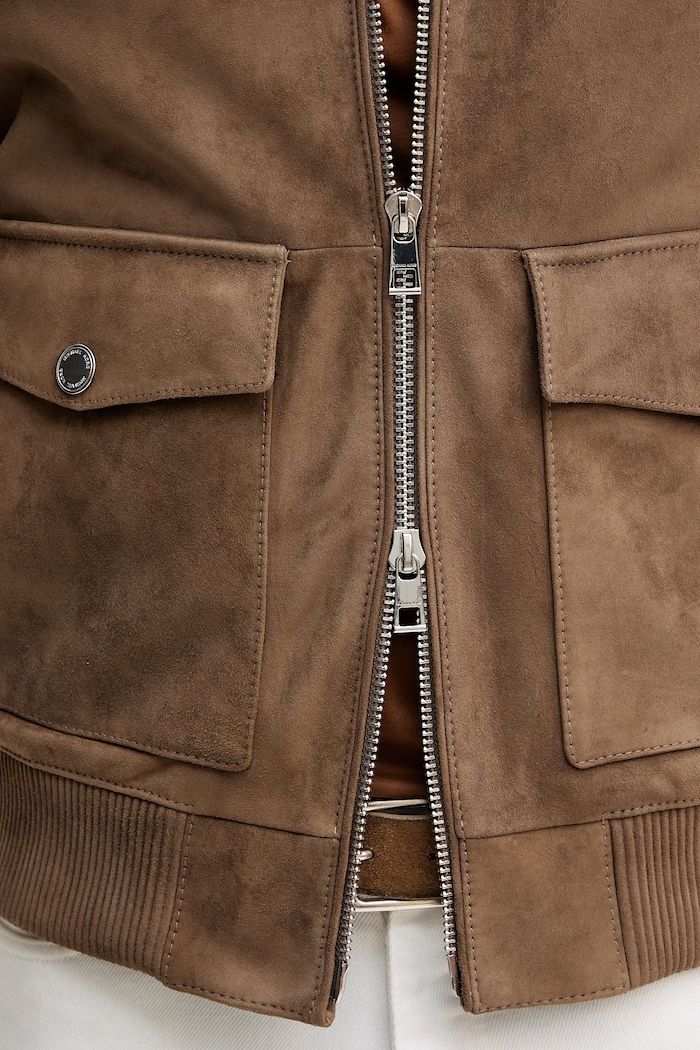 Jacheta bomber din piele întoarsă Michael Kors maro CT5801E4R4