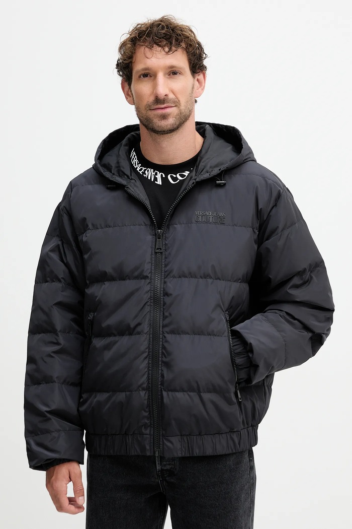 Péřová bunda Versace Jeans Couture s kapucí černá 79GAUD17.CQ22D