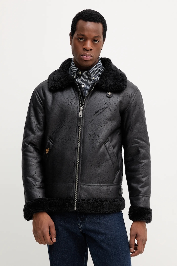 Alpha Industries jacket faux grain leather black 143106.515