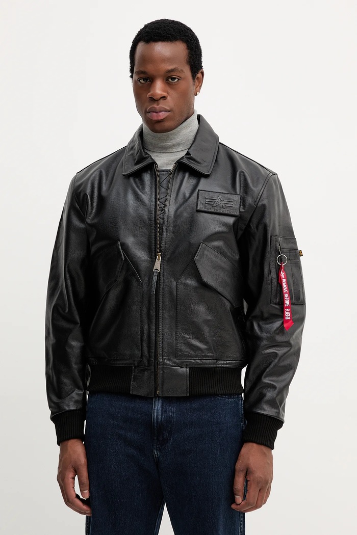 Alpha Industries bőrdzseki enyhén szigetelt fekete 100109.03