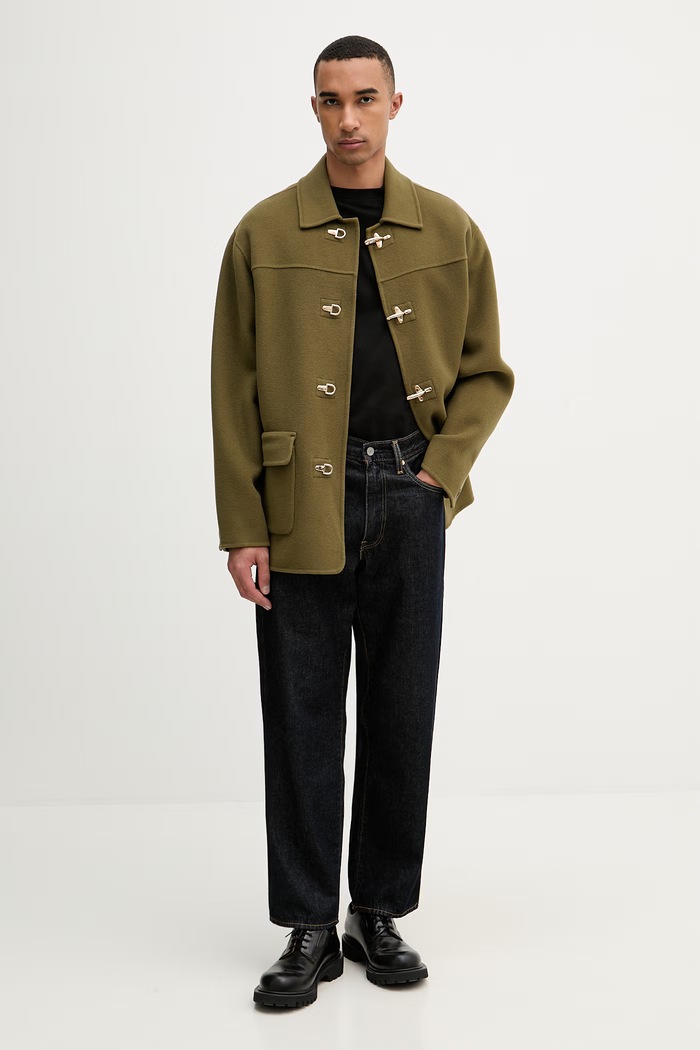 Drôle de Monsieur haină cu lână La Veste Caban I.JT248.WO042 verde AW25