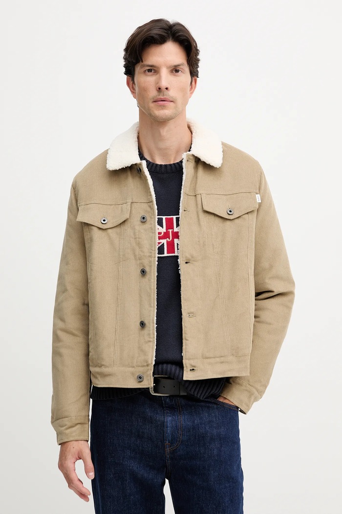 Pepe Jeans kordbársony kabát enyhén szigetelt bézs PM4027185
