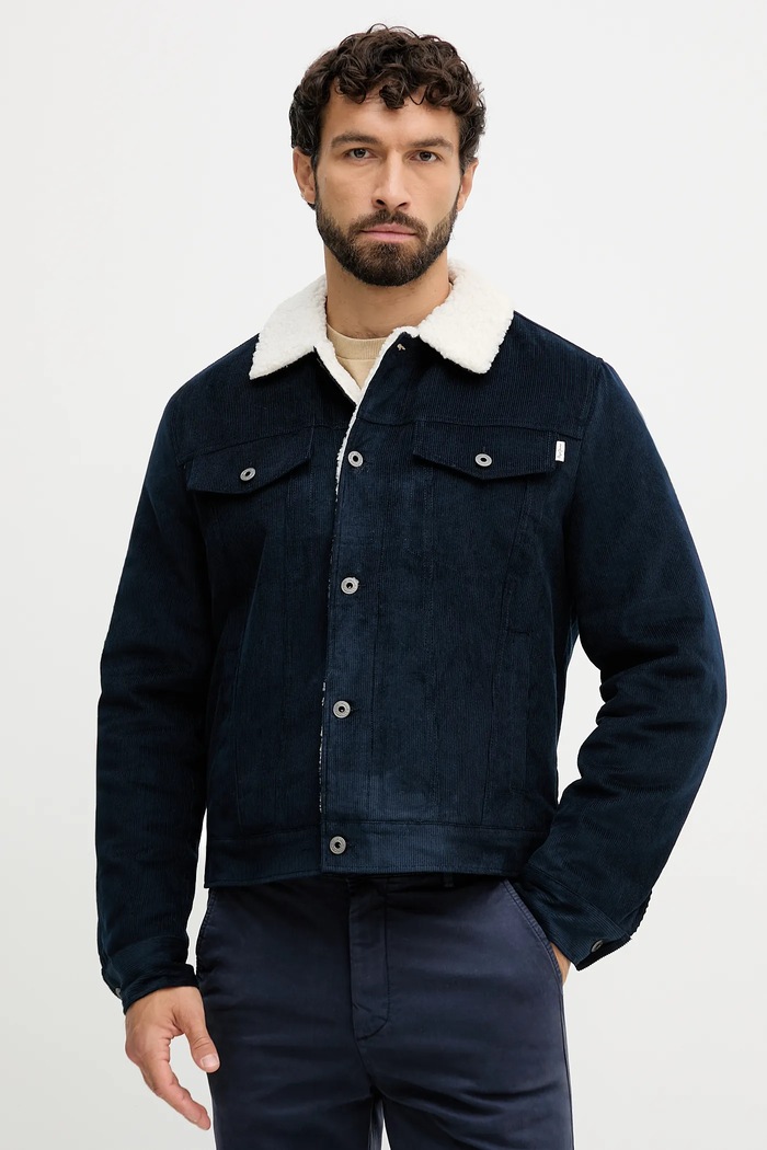 Menčestrová bunda Pepe Jeans jemné zateplenie tmavomodrá PM4027185