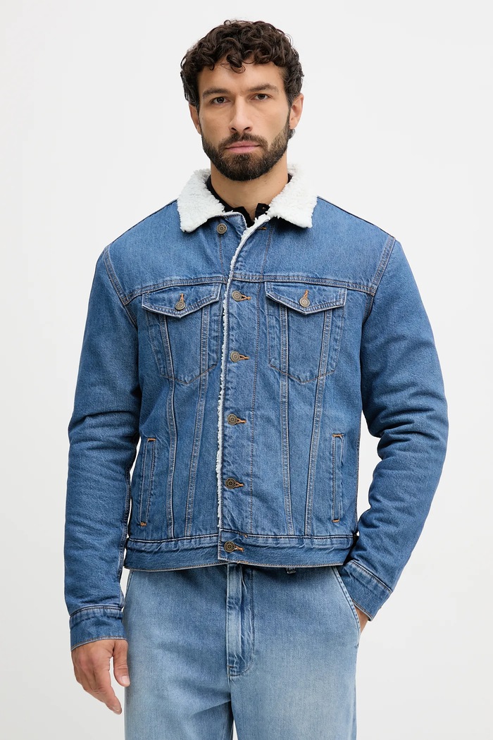 Rifľová bunda Pepe Jeans bez kapucne modrá PM40271604A0