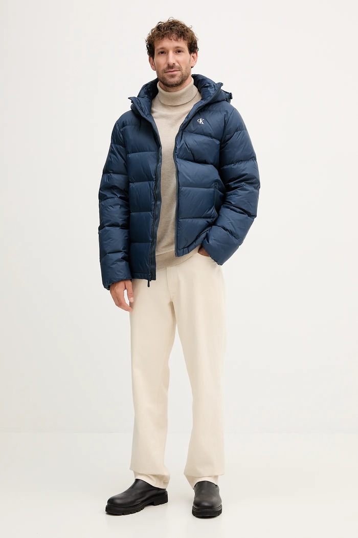 Páperová bunda Calvin Klein Jeans LV04RC518G tmavomodrá AW25