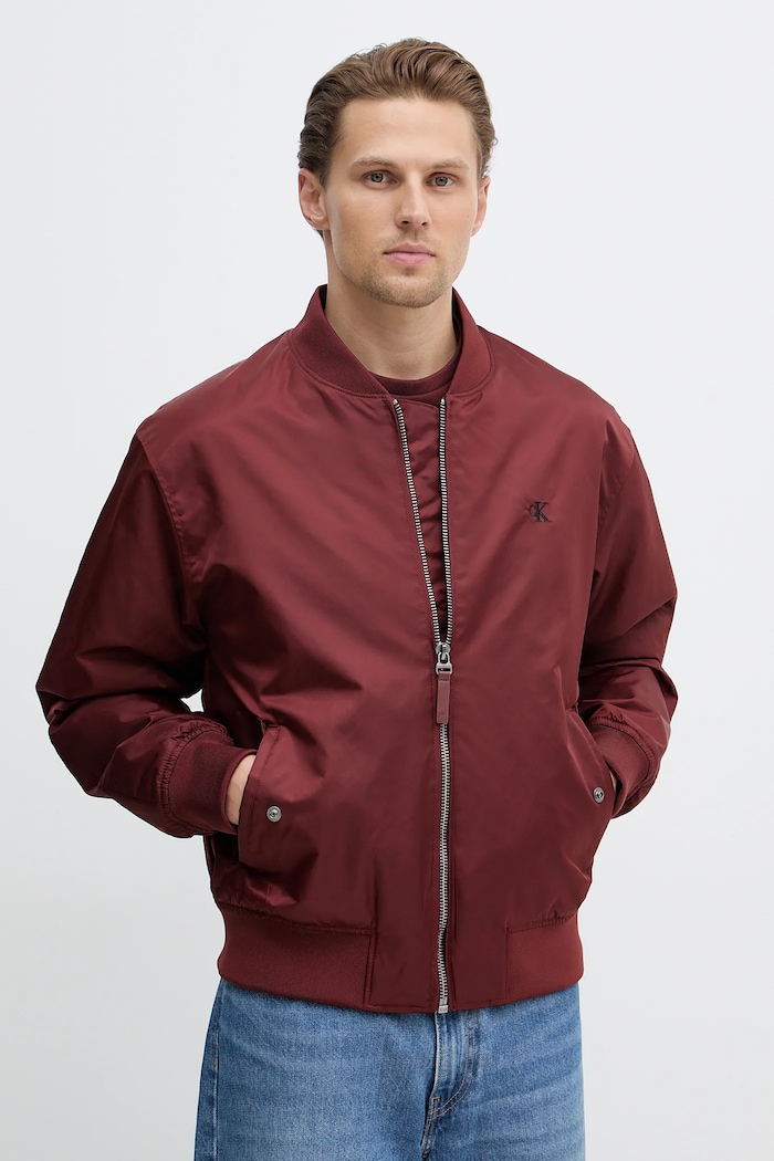 Calvin Klein Jeans bomber dzseki enyhén szigetelt burgundia LV04RC526G