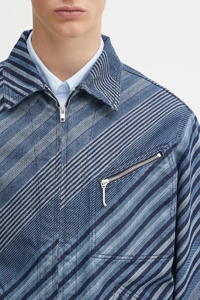 Kenzo giacca di jeans Diagonal Stripe Zipped Trucker blu FF65DV3006Z1