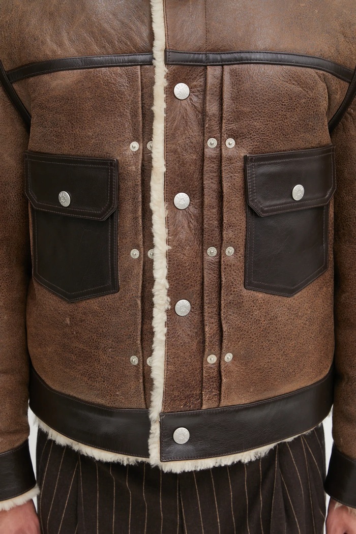 Clothing Kenzo leather jacket Shearling Trucker FF68LV3040AB brown