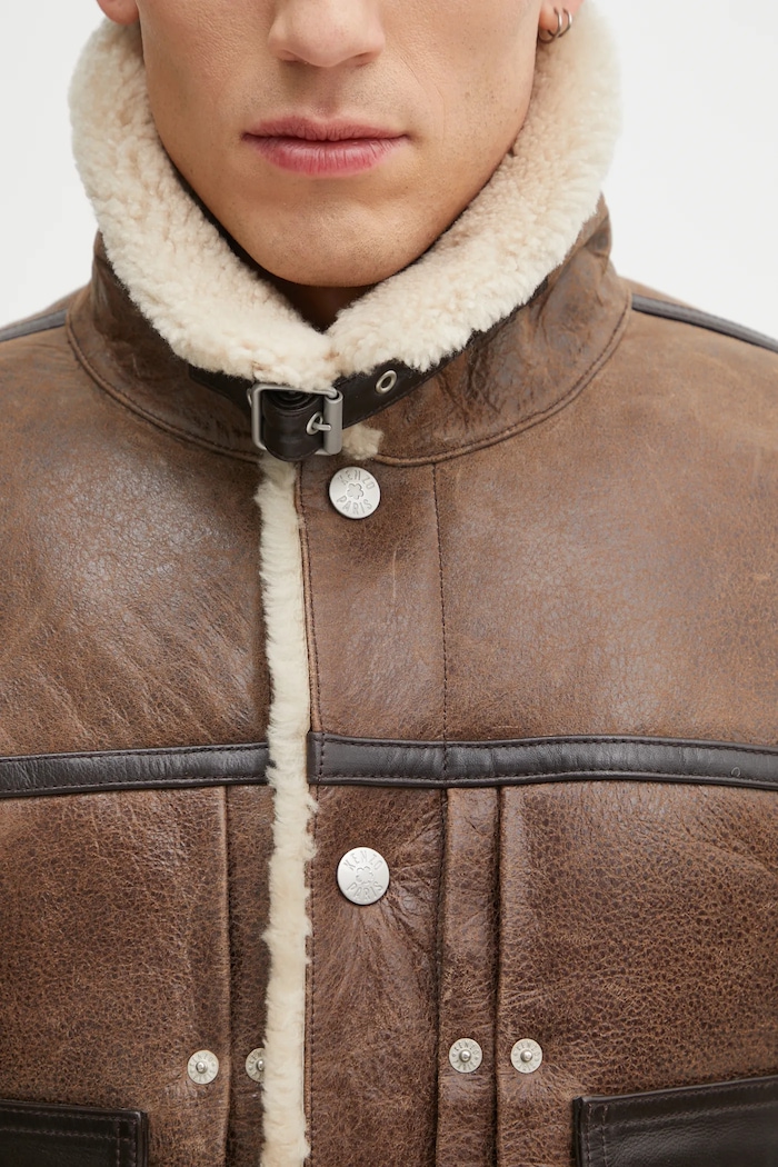 Kenzo leather jacket Shearling Trucker brown FF68LV3040AB