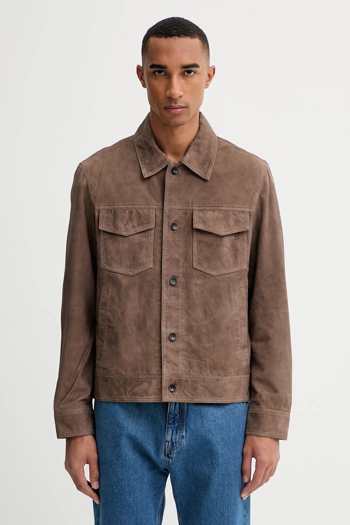 Rag & Bone jachetă de piele întoarsă cu captuseala maro RV7525F0MLT