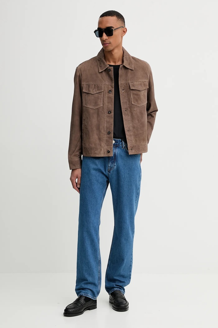 Rag & Bone jachetă de piele întoarsă RV7525F0MLT maro AW25