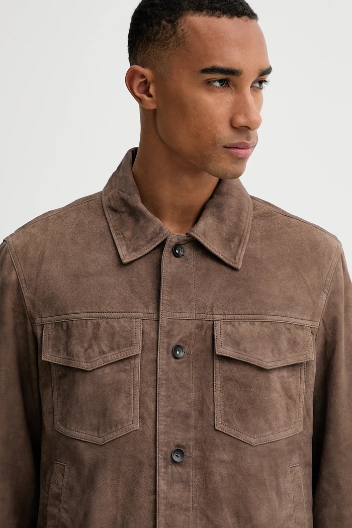 Rag & Bone jachetă de piele întoarsă maro RV7525F0MLT