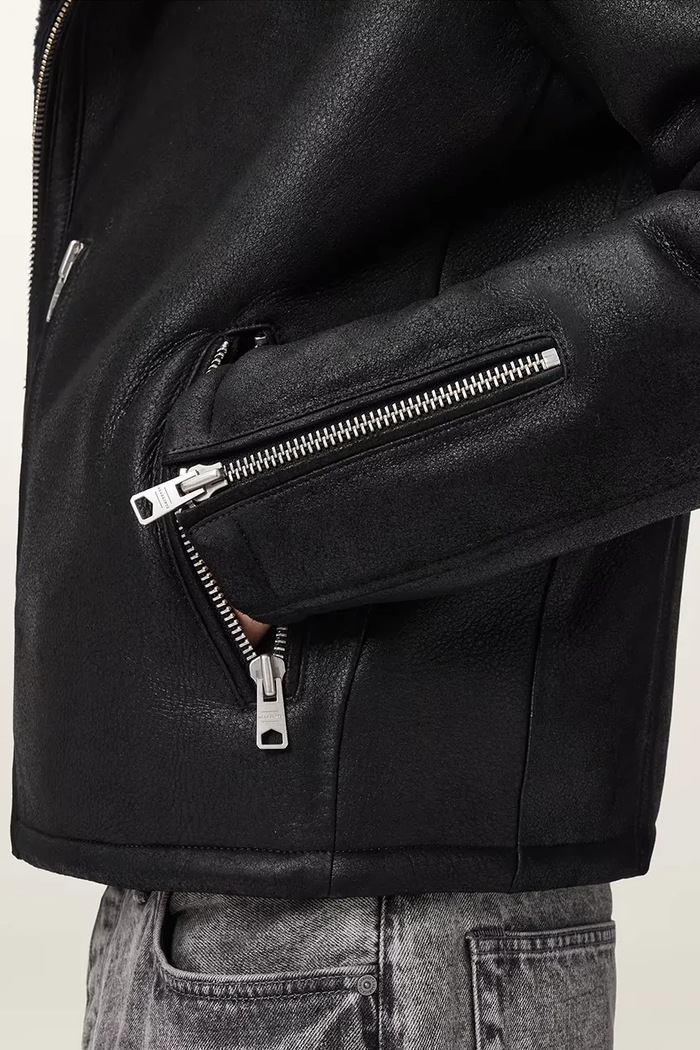 Odzież AllSaints kurtka biker skórzana CORREZ M022LD czarny