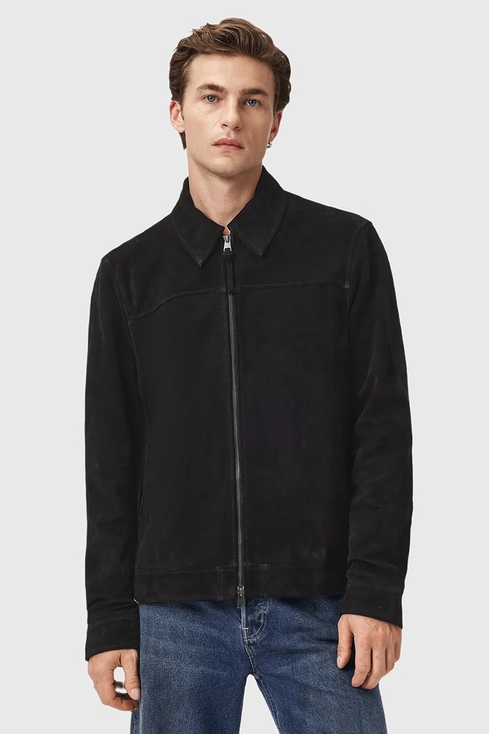 Semišová bunda AllSaints RHONE čierna M011LD