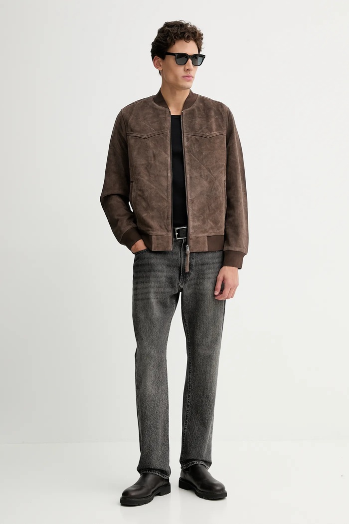 Замшева куртка-бомбер AllSaints ZEALAND M049LD коричневий AW25