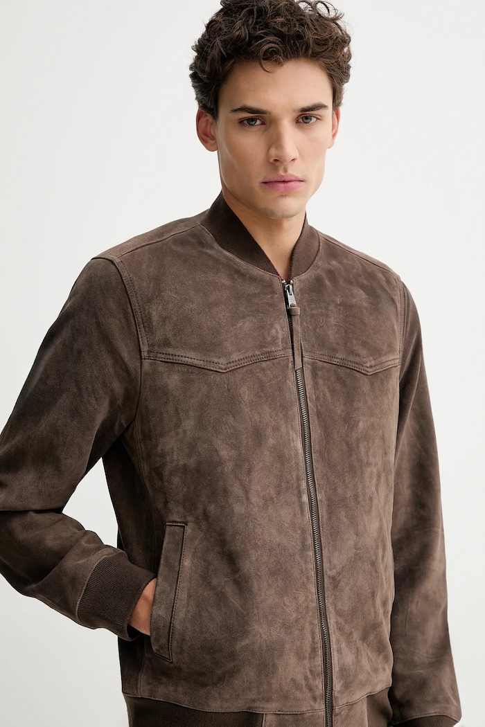 Замшева куртка-бомбер AllSaints ZEALAND коричневий M049LD
