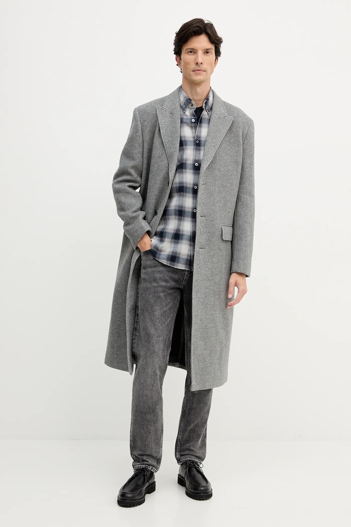 Kabát s prímesou vlny Trussardi 0000M000001N sivá AW25