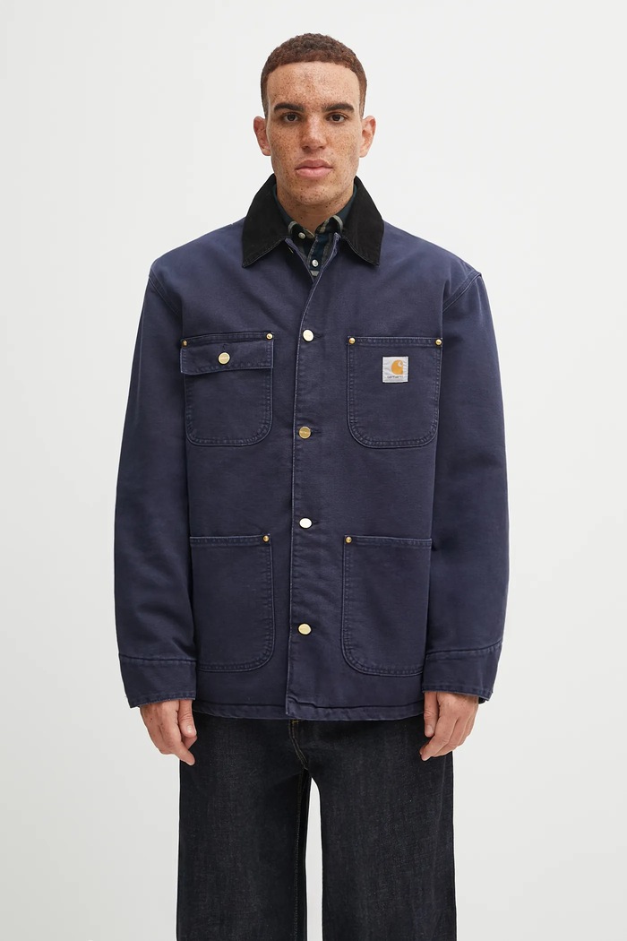 Carhartt WIP kurtka bawełniana OG Chore Coat bez kaptura granatowy I035613.0DI4O