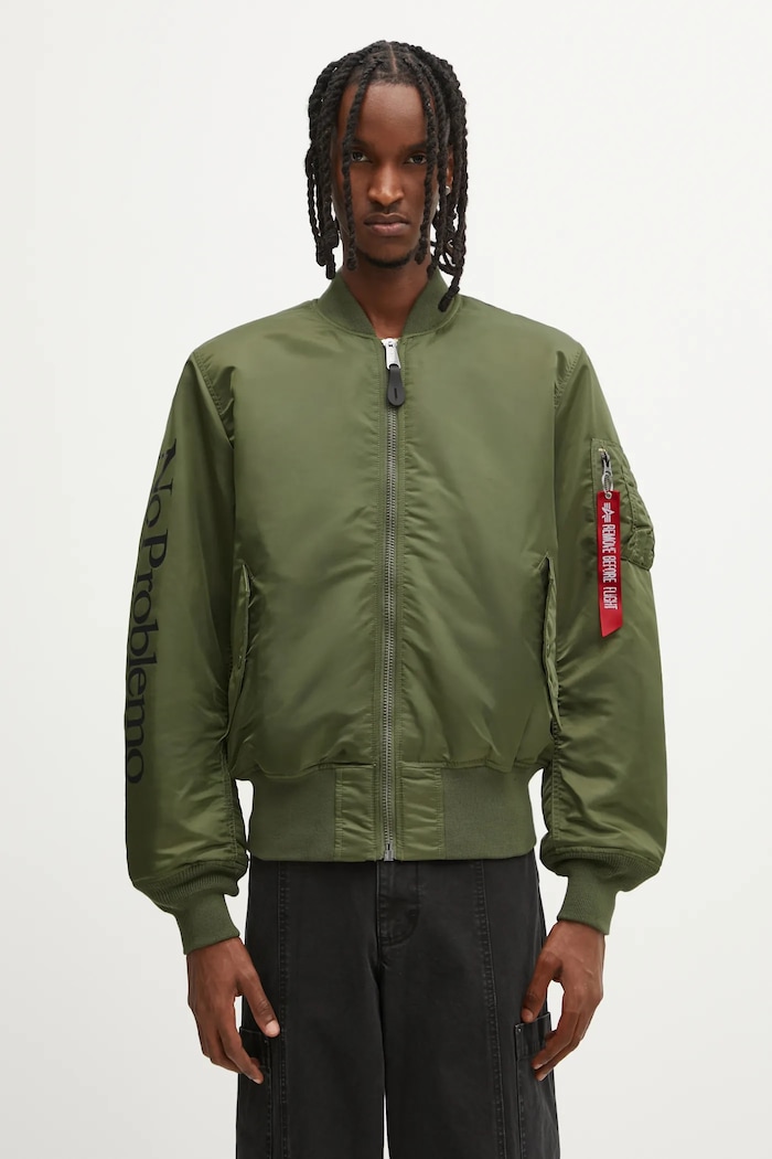 No Problemo kifordítható bomber dzseki Alpha Industries No War MA-1 enyhén szigetelt zöld NP7113504