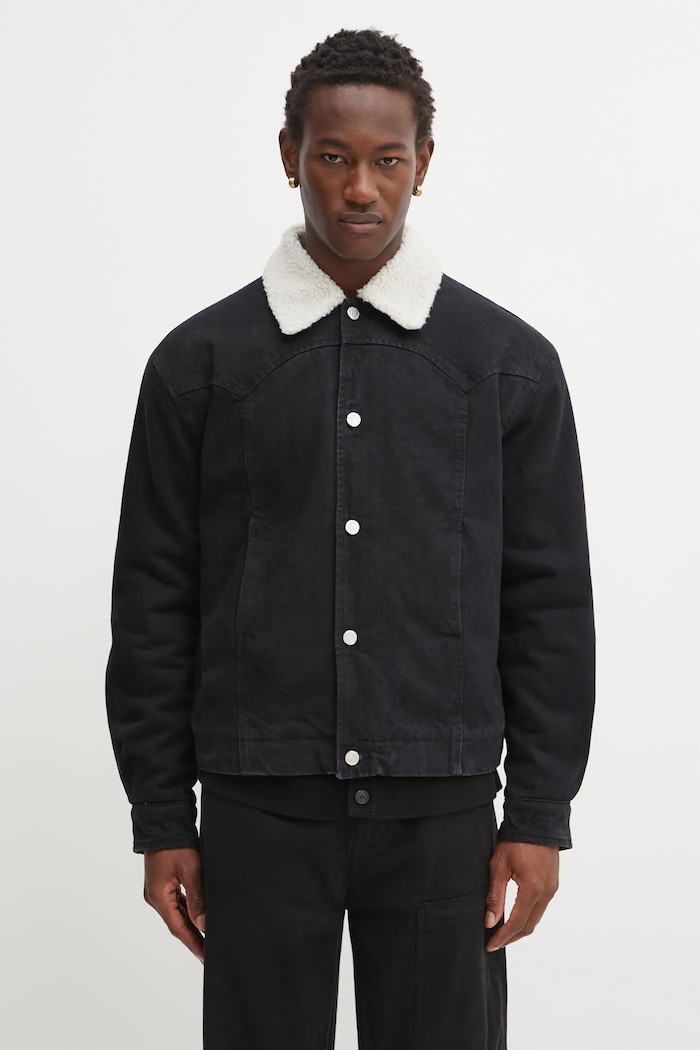 Džínová bunda Aries Sherpa Denim Car Coat bez kapuce černá AR7120004
