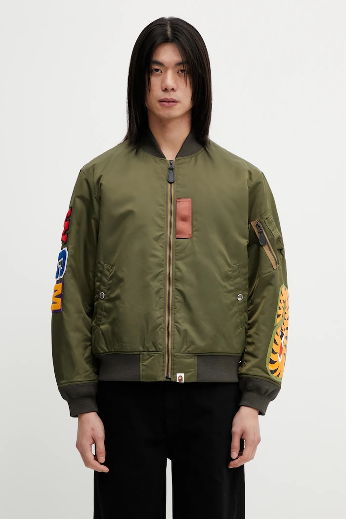 A Bathing Ape kurtka bomber Shark MA-1 bez kaptura zielony 001HJL801003M