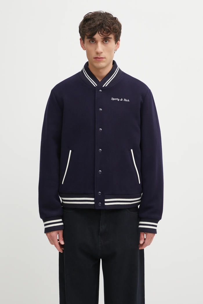 Вовняна куртка-бомбер Sporty & Rich Eden Crest Varsity з підкладкою темно-синій OW03160666BL106