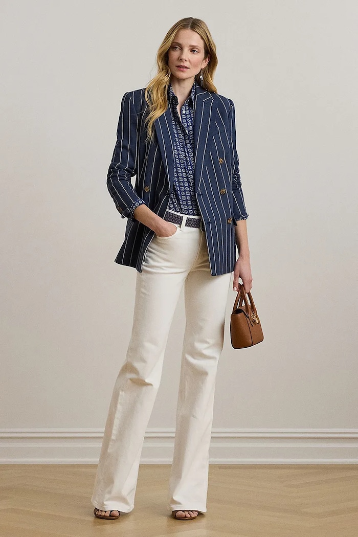 Odzież Lauren Ralph Lauren Marynarka z domieszką lnu 200973085 granatowy