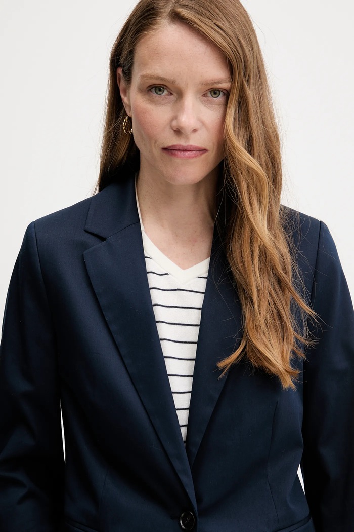 Tommy Hilfiger jednoradové sako dámske s bavlnou tmavomodrá WW0WW47179