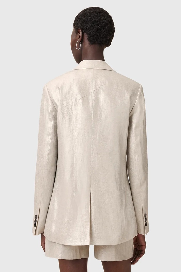 Ľanové sako AllSaints AVERIE W067QC strieborná