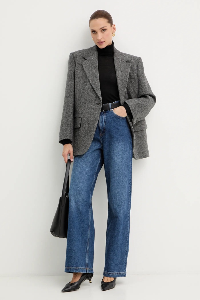 Weekend Max Mara marynarka wełniana TRONTO 2525046042600 szary AW25