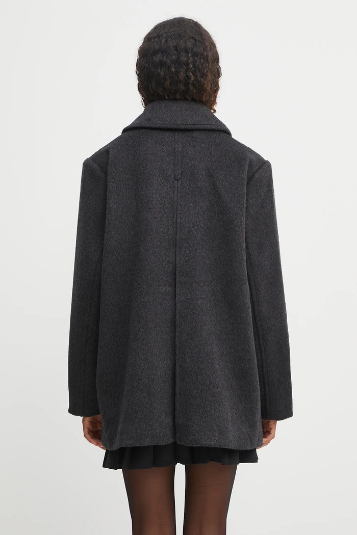 Odzież GANNI płaszcz z dodatkiem wełny Double Faced Wool Doublebreasted Blazer W0567 szary