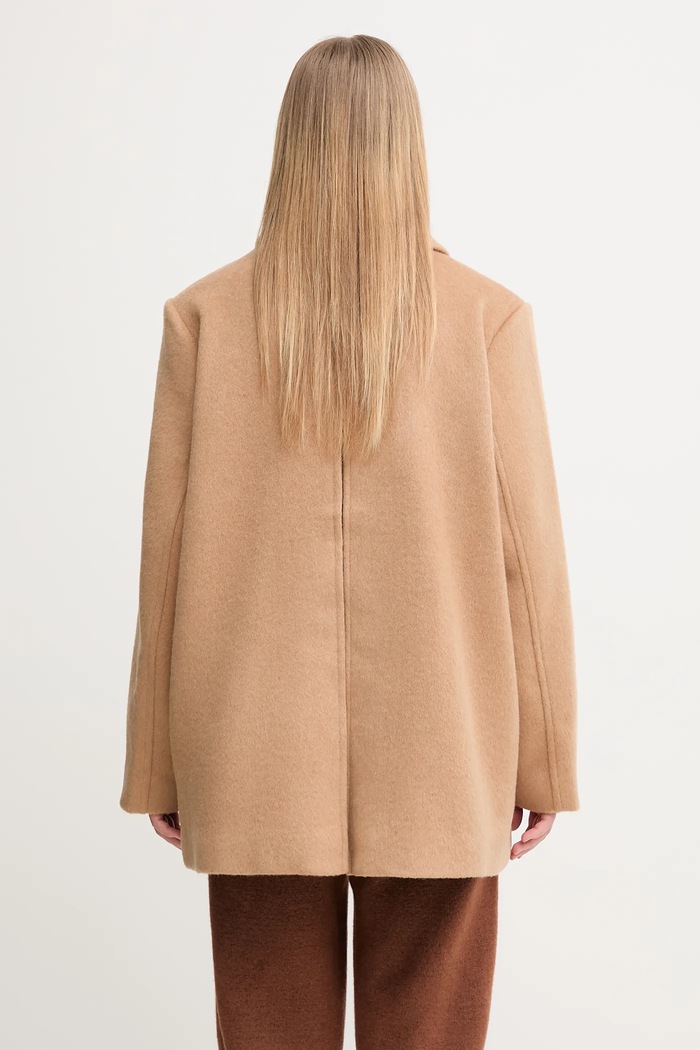 Odzież GANNI płaszcz z dodatkiem wełny Double Faced Wool Doublebreatsed Blazer W0876 brązowy