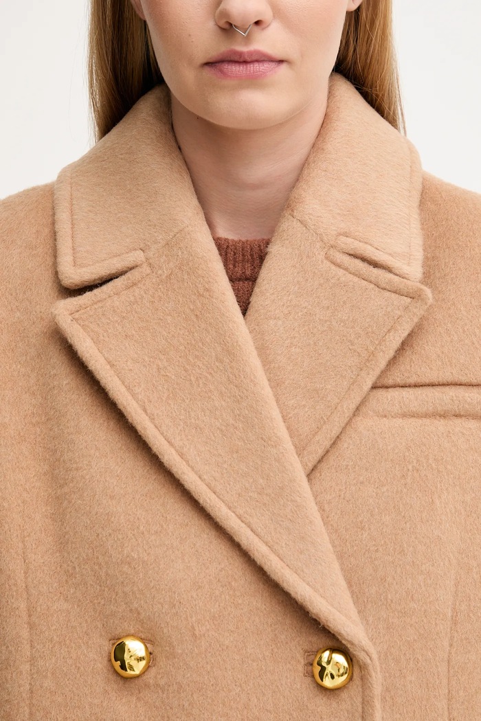 GANNI płaszcz z dodatkiem wełny Double Faced Wool Doublebreatsed Blazer brązowy W0876