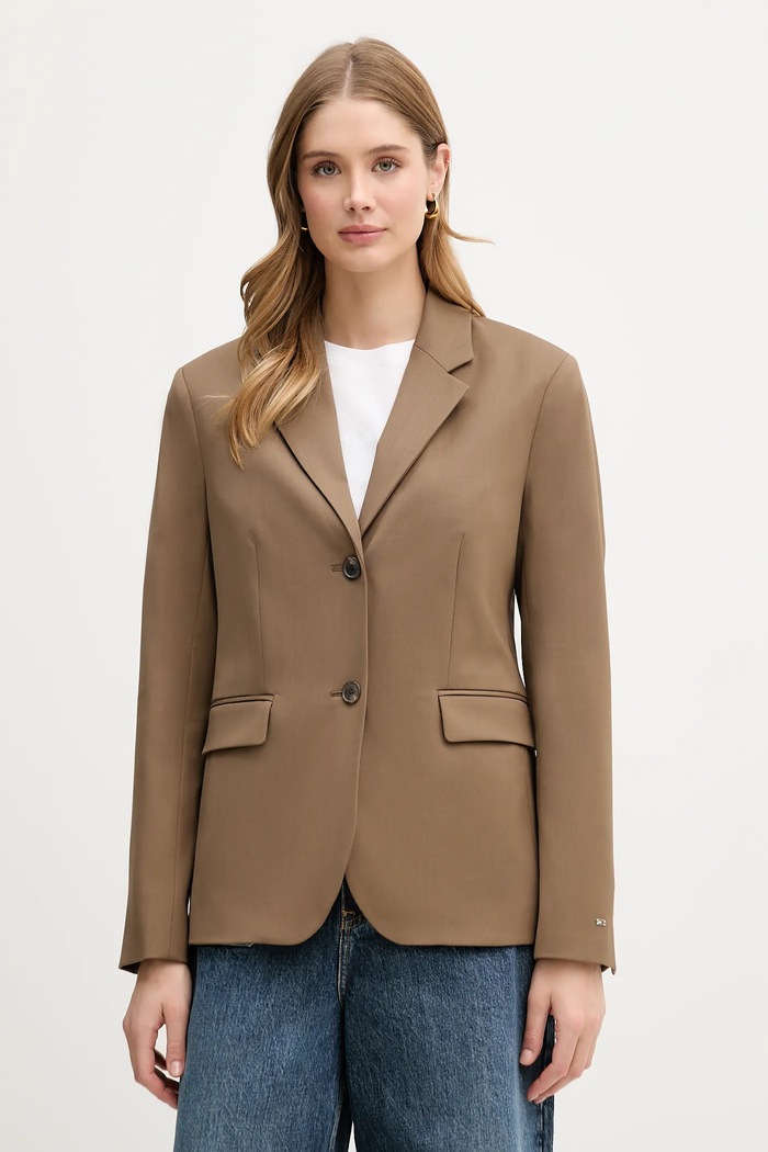 Tommy Hilfiger marynarka z dodatkiem wełny tkanina brązowy WW0WW46662