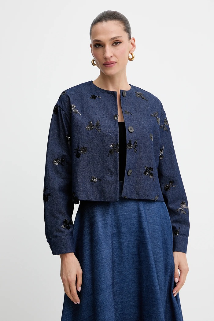 Marella marynarka jeansowa Emme by Marella aplikacja granatowy 2525046111200