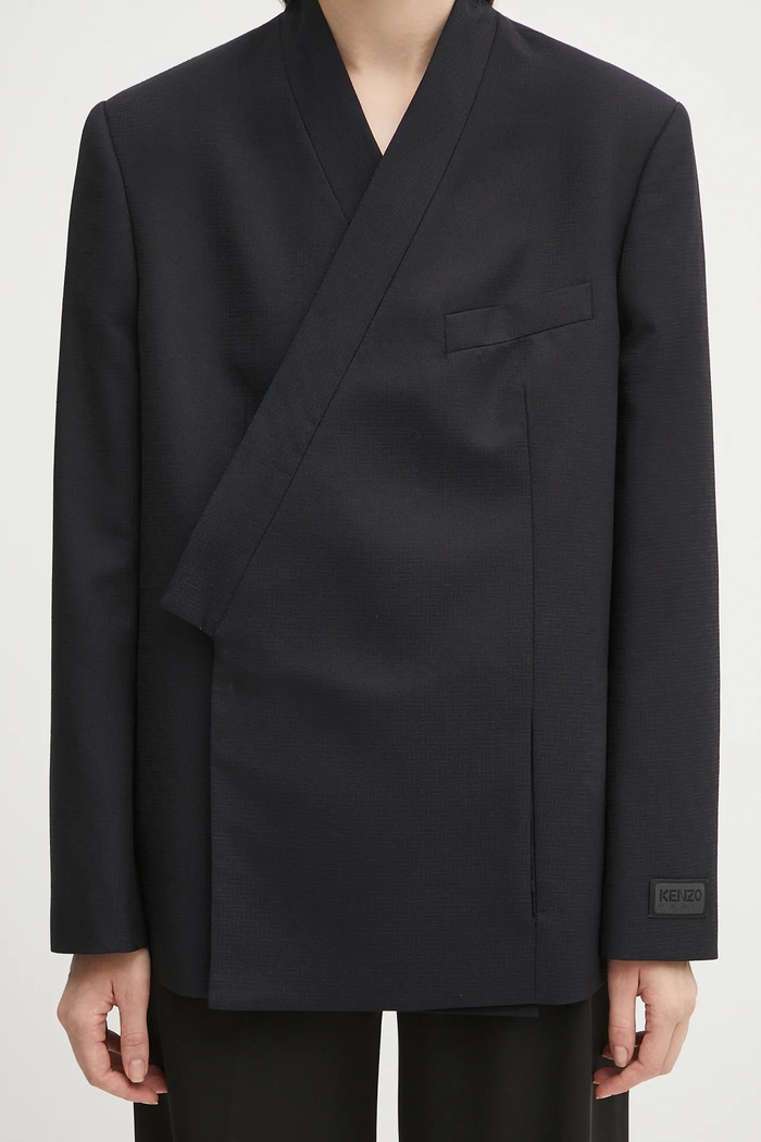 Vlněné sako Kenzo Weave Kimono Blazer námořnická modř FF62VE2659ID