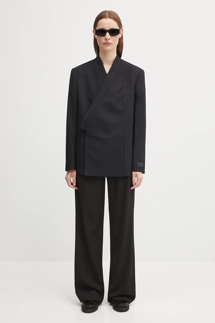 Vlněné sako Kenzo Weave Kimono Blazer FF62VE2659ID námořnická modř