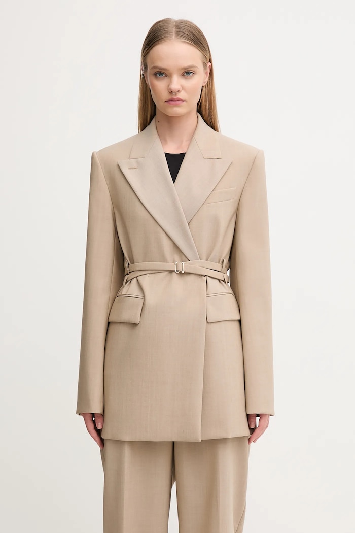 Μάλλινο σακάκι Sportmax TUBINGA μαλλί μπεζ 2522046051600