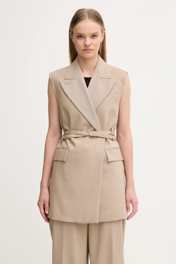 Μάλλινο γιλέκο Sportmax CIURMA μαλλί μπεζ 2522286011600