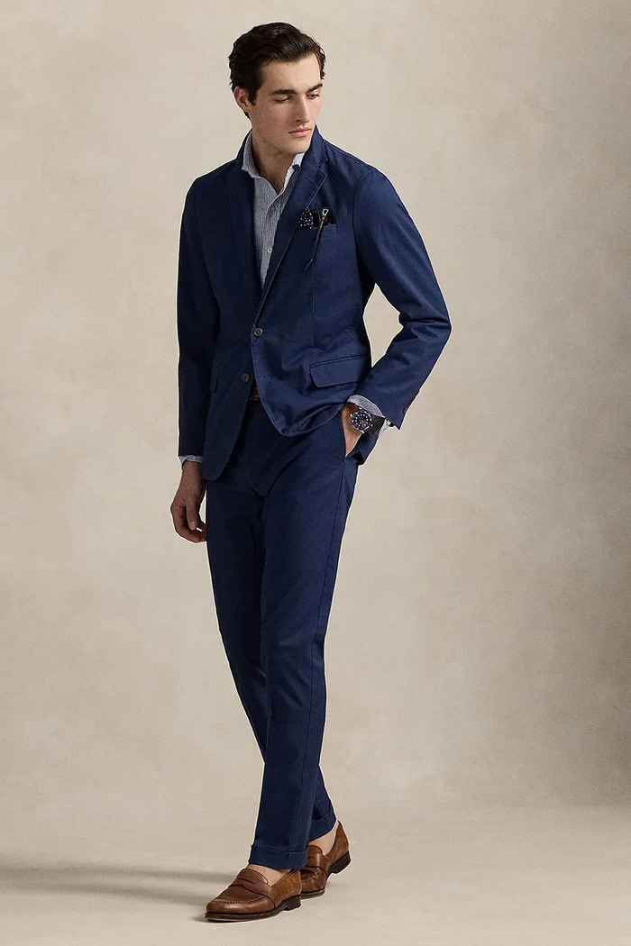 Odzież Polo Ralph Lauren marynarka jednorzędowa męska bawełniana z elastanem 715958571 granatowy
