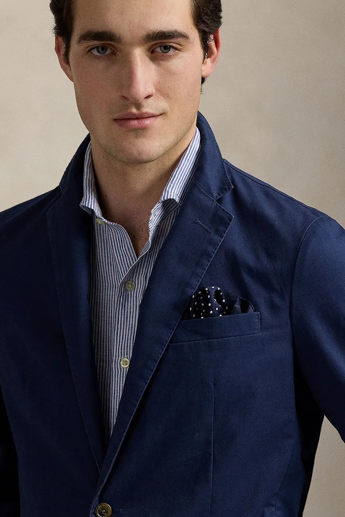Polo Ralph Lauren marynarka jednorzędowa męska bawełniana z elastanem 715958571 granatowy