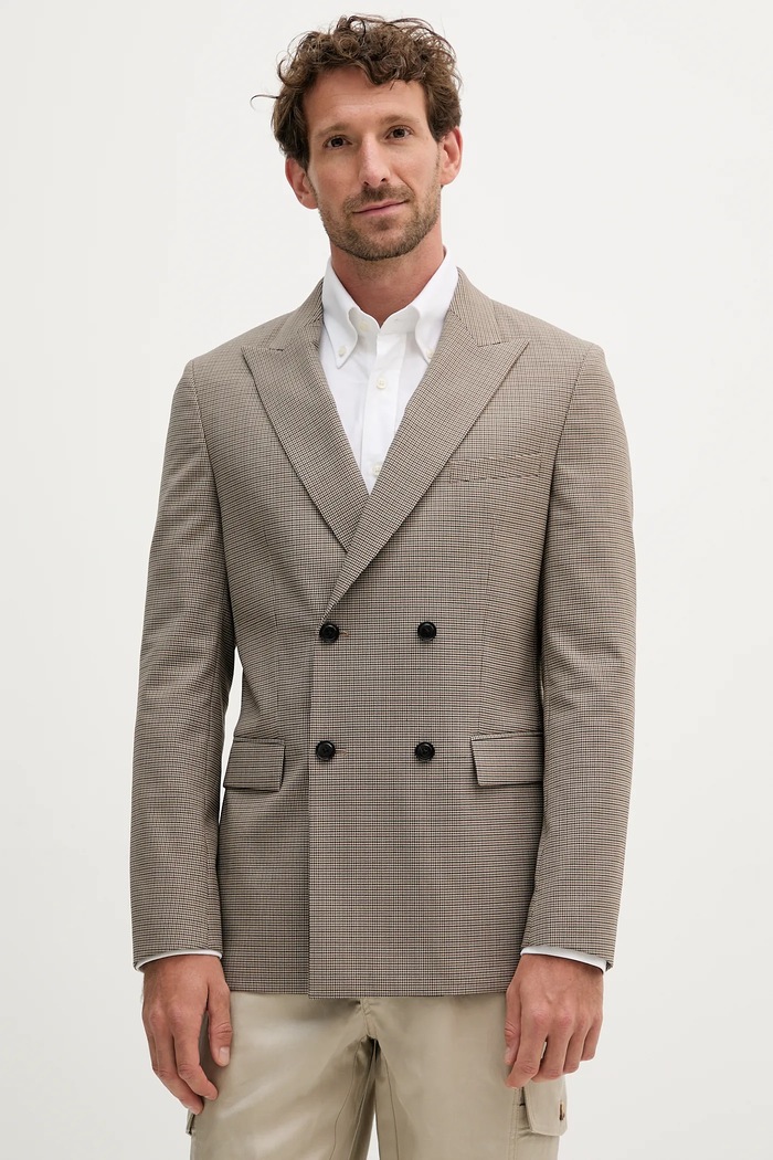 Шерстяной пиджак BOSS H-Houston-DB-253 slim бежевый 50545790