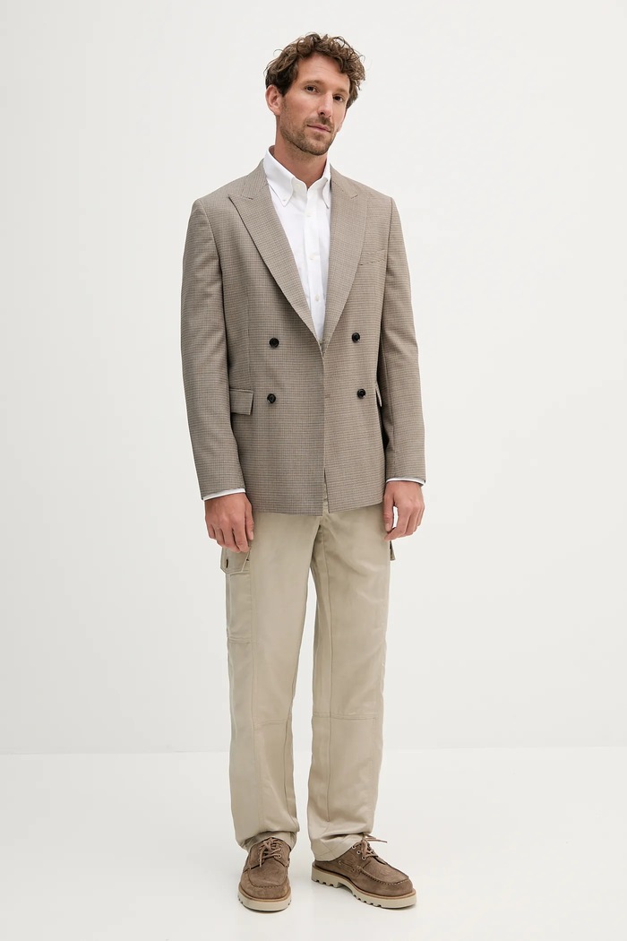 Шерстяной пиджак BOSS H-Houston-DB-253 50545790 бежевый AW25