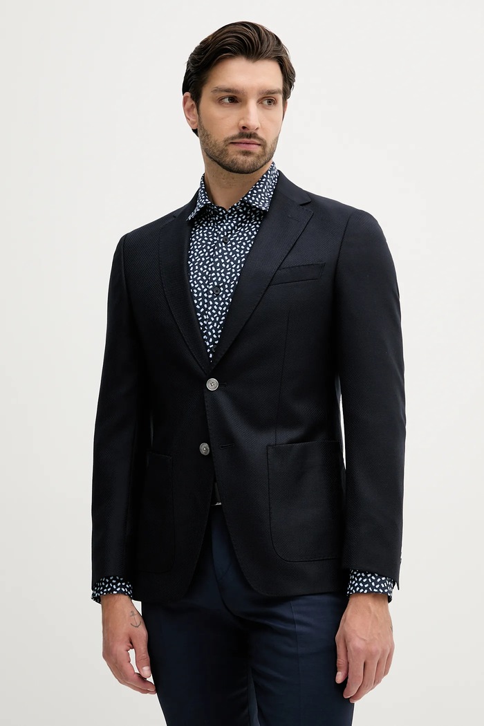 Шерстяной пиджак BOSS H-Hutson-2PP-253 slim тёмно-синий 50545880