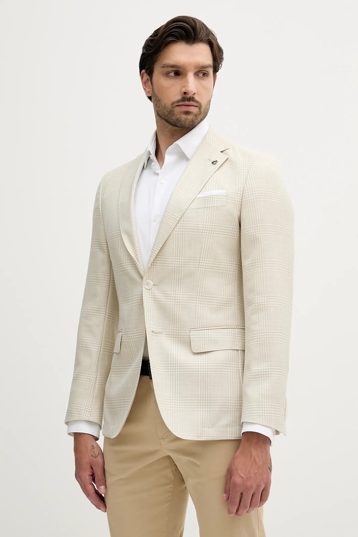 Шерстяной пиджак BOSS H-Hutson-233 slim бежевый 50545883