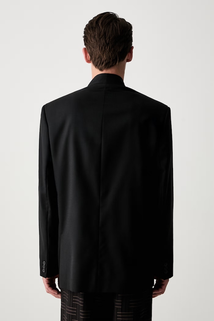 Ρούχα Kenzo Weave Kimono Tailored σταυρωτό σακάκι μάλλινο ανδρικό FF65VE1309ID μαύρο